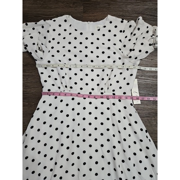 Eliza J Women's  High/Low Fit & Flare Dress White Black Polka Dot Size 10 - Picture 9 of 13